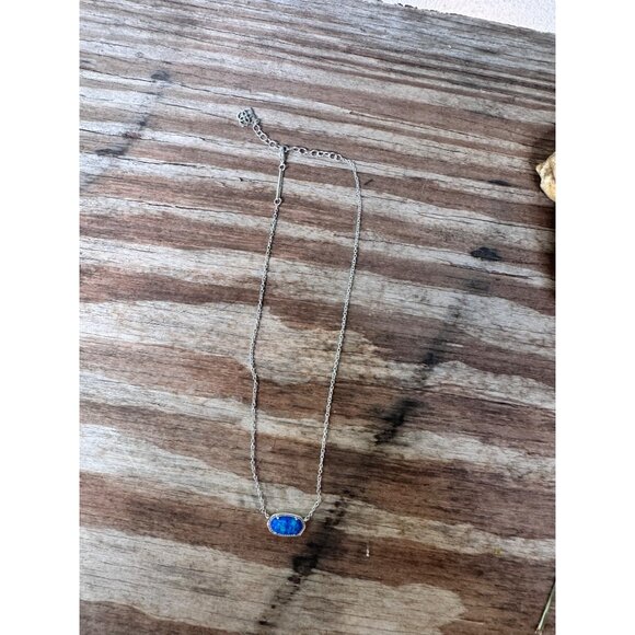 Kendra Scott Silver Elisa Necklace With Blue Opal Pendant - Picture 5 of 7